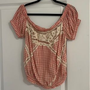Free people pink gingham off the shoulder top